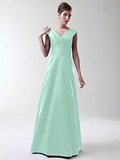 cheap Bridesmaid Dresses-Princess / A-Line V Neck Floor Length Stretch Satin Bridesmaid Dress with Criss Cross