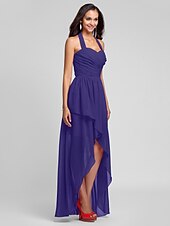 זול שמלות שושבינה-נשף / גזרת A קולר א-סימטרי / עד הריצפה שיפון שמלה לשושבינה  עם בד בהצלבה / תד נשפך