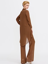 cheap Mom&#039;s Pant Suits-Jumpsuits Sheath Mother of the Bride  Formal Wedding Guest Elegant Two Piece Jumpsuits V Neck Floor Length Chiffon Sleeveless with Pleats 2025 free custom size