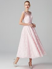 baratos Vestidos Baile Formatura-Linha A Vestidos de baile Floral Vestido Convidado do casamento Festa de Noite Até o Tornozelo Manga Curta Ilusão Decote Renda Zíper com Apliques 2024