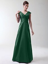 cheap Bridesmaid Dresses-Princess / A-Line V Neck Floor Length Stretch Satin Bridesmaid Dress with Criss Cross