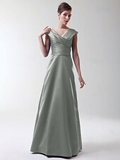 cheap Bridesmaid Dresses-Princess / A-Line V Neck Floor Length Stretch Satin Bridesmaid Dress with Criss Cross