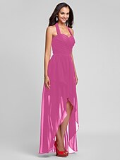 זול שמלות שושבינה-נשף / גזרת A קולר א-סימטרי / עד הריצפה שיפון שמלה לשושבינה  עם בד בהצלבה / תד נשפך