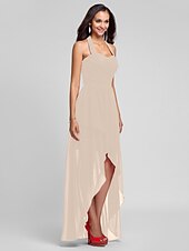 זול שמלות שושבינה-נשף / גזרת A קולר א-סימטרי / עד הריצפה שיפון שמלה לשושבינה  עם בד בהצלבה / תד נשפך