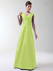cheap Bridesmaid Dresses-Princess / A-Line V Neck Floor Length Stretch Satin Bridesmaid Dress with Criss Cross