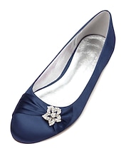baratos Mãe da Noiva/Namorado-Sapatos de casamento para a mãe da noiva/do noivo, sapatilhas de cetim azul-marinho para mulheres, sapatos de casamento de salto baixo com detalhes em strass, sapatos de festa confortáveis.