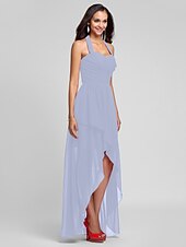 זול שמלות שושבינה-נשף / גזרת A קולר א-סימטרי / עד הריצפה שיפון שמלה לשושבינה  עם בד בהצלבה / תד נשפך