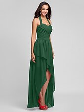 זול שמלות שושבינה-נשף / גזרת A קולר א-סימטרי / עד הריצפה שיפון שמלה לשושבינה  עם בד בהצלבה / תד נשפך