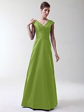 cheap Bridesmaid Dresses-Princess / A-Line V Neck Floor Length Stretch Satin Bridesmaid Dress with Criss Cross