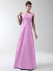 cheap Bridesmaid Dresses-Princess / A-Line V Neck Floor Length Stretch Satin Bridesmaid Dress with Criss Cross