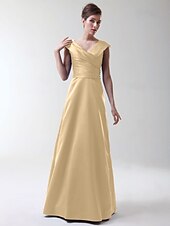 cheap Bridesmaid Dresses-Princess / A-Line V Neck Floor Length Stretch Satin Bridesmaid Dress with Criss Cross