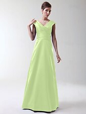 cheap Bridesmaid Dresses-Princess / A-Line V Neck Floor Length Stretch Satin Bridesmaid Dress with Criss Cross