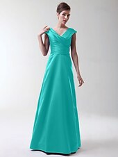 cheap Bridesmaid Dresses-Princess / A-Line V Neck Floor Length Stretch Satin Bridesmaid Dress with Criss Cross