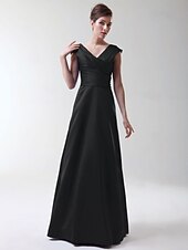 cheap Bridesmaid Dresses-Princess / A-Line V Neck Floor Length Stretch Satin Bridesmaid Dress with Criss Cross