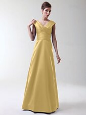 cheap Bridesmaid Dresses-Princess / A-Line V Neck Floor Length Stretch Satin Bridesmaid Dress with Criss Cross