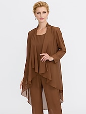 cheap Mom&#039;s Pant Suits-Jumpsuits Sheath Mother of the Bride  Formal Wedding Guest Elegant Two Piece Jumpsuits V Neck Floor Length Chiffon Sleeveless with Pleats 2025 free custom size