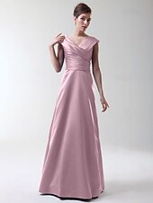 cheap Bridesmaid Dresses-Princess / A-Line V Neck Floor Length Stretch Satin Bridesmaid Dress with Criss Cross