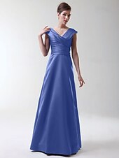 cheap Bridesmaid Dresses-Princess / A-Line V Neck Floor Length Stretch Satin Bridesmaid Dress with Criss Cross