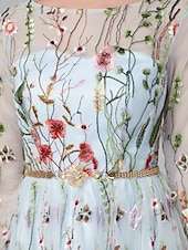 economico FLORALI-Matrimonio in Spiaggia Abito da Sera A-Line Elegante Vestito Ospite di Matrimonio Lunghezza A Terra Manica 3/4 Collo Illusione Pizzo con Ricamo 2025