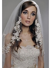 cheap Wedding Veils-Two-tier Stylish / Pearls Wedding Veil Elbow Veils with Faux Pearl / Embroidery POLY / Drop Veil dress to impress