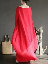 abordables Robes-Femmes Noir Blanche Rouge Été Printemps Automne Robe Maxi Robes inspirées du lin Robe Blanche Robe Décontractée Basique Occasionnel Quotidien Fête Coupe Ample Couleur Unie Col Bateau