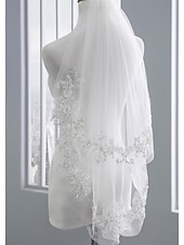 cheap Wedding Veils-Two-tier Stylish / Pearls Wedding Veil Elbow Veils with Faux Pearl / Embroidery POLY / Drop Veil dress to impress