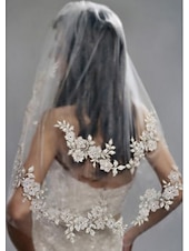 cheap Wedding Veils-Two-tier Stylish / Pearls Wedding Veil Elbow Veils with Faux Pearl / Embroidery POLY / Drop Veil dress to impress