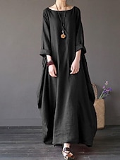 abordables Robes-Femmes Noir Blanche Rouge Été Printemps Automne Robe Maxi Robes inspirées du lin Robe Blanche Robe Décontractée Basique Occasionnel Quotidien Fête Coupe Ample Couleur Unie Col Bateau