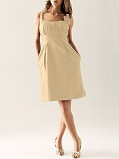 cheap Bridesmaid Dresses-Sheath / Column Scoop Neck Knee Length Taffeta Bridesmaid Dress with Draping / Flower / Pocket