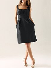 cheap Bridesmaid Dresses-Sheath / Column Scoop Neck Knee Length Taffeta Bridesmaid Dress with Draping / Flower / Pocket