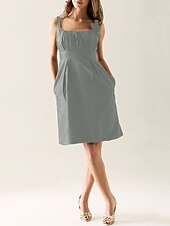 cheap Bridesmaid Dresses-Sheath / Column Scoop Neck Knee Length Taffeta Bridesmaid Dress with Draping / Flower / Pocket