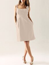 cheap Bridesmaid Dresses-Sheath / Column Scoop Neck Knee Length Taffeta Bridesmaid Dress with Draping / Flower / Pocket