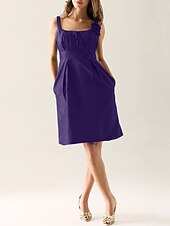 cheap Bridesmaid Dresses-Sheath / Column Scoop Neck Knee Length Taffeta Bridesmaid Dress with Draping / Flower / Pocket