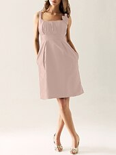 cheap Bridesmaid Dresses-Sheath / Column Scoop Neck Knee Length Taffeta Bridesmaid Dress with Draping / Flower / Pocket