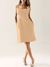 cheap Bridesmaid Dresses-Sheath / Column Scoop Neck Knee Length Taffeta Bridesmaid Dress with Draping / Flower / Pocket