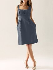 cheap Bridesmaid Dresses-Sheath / Column Scoop Neck Knee Length Taffeta Bridesmaid Dress with Draping / Flower / Pocket