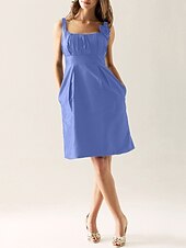 cheap Bridesmaid Dresses-Sheath / Column Scoop Neck Knee Length Taffeta Bridesmaid Dress with Draping / Flower / Pocket
