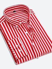 cheap Men&#039;s Button Down Shirts-Men&#039;s Dress Shirt Striped Shirt Button Down Shirt Collared Shirt Striped Wedding Work Black-White White Red Navy Blue Long Sleeve Clothing Apparel Patchwork