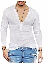 economico magliette di base-Per uomo Camicia Maglietta Camicia a Maniche Lunghe Manica Lunga Scollo a V profondo Grafico Semplice Muscolo Essenziale Nero Bianco Maglietta Top per Uomo