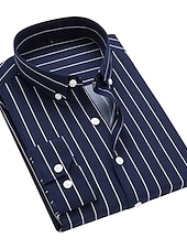 cheap Men&#039;s Button Down Shirts-Men&#039;s Dress Shirt Striped Shirt Button Down Shirt Collared Shirt Striped Wedding Work Black-White White Red Navy Blue Long Sleeve Clothing Apparel Patchwork