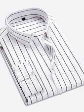 cheap Men&#039;s Button Down Shirts-Men&#039;s Dress Shirt Striped Shirt Button Down Shirt Collared Shirt Striped Wedding Work Black-White White Red Navy Blue Long Sleeve Clothing Apparel Patchwork