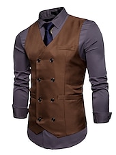economico Gilet da uomo-Per uomo Gilet Panciotto Matrimonio Ufficio Attività commerciale Informale Semplice ma elegante Poliestere Tinta unita A V Nero Bianco Vino Blu marino Gilet