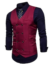 economico Gilet da uomo-Per uomo Gilet Panciotto Matrimonio Ufficio Attività commerciale Informale Semplice ma elegante Poliestere Tinta unita A V Nero Bianco Vino Blu marino Gilet