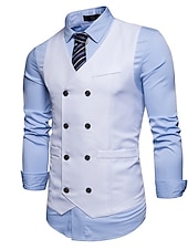 economico Gilet da uomo-Per uomo Gilet Panciotto Matrimonio Ufficio Attività commerciale Informale Semplice ma elegante Poliestere Tinta unita A V Nero Bianco Vino Blu marino Gilet