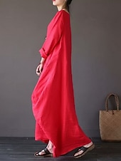 abordables Robes-Femmes Noir Blanche Rouge Été Printemps Automne Robe Maxi Robes inspirées du lin Robe Blanche Robe Décontractée Basique Occasionnel Quotidien Fête Coupe Ample Couleur Unie Col Bateau