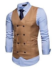 economico Gilet da uomo-Per uomo Gilet Panciotto Matrimonio Ufficio Attività commerciale Informale Semplice ma elegante Poliestere Tinta unita A V Nero Bianco Vino Blu marino Gilet