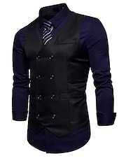 economico Gilet da uomo-Per uomo Gilet Panciotto Matrimonio Ufficio Attività commerciale Informale Semplice ma elegante Poliestere Tinta unita A V Nero Bianco Vino Blu marino Gilet