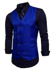economico Gilet da uomo-Per uomo Gilet Panciotto Matrimonio Ufficio Attività commerciale Informale Semplice ma elegante Poliestere Tinta unita A V Nero Bianco Vino Blu marino Gilet
