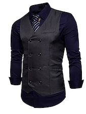 economico Gilet da uomo-Per uomo Gilet Panciotto Matrimonio Ufficio Attività commerciale Informale Semplice ma elegante Poliestere Tinta unita A V Nero Bianco Vino Blu marino Gilet