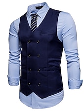 economico Gilet da uomo-Per uomo Gilet Panciotto Matrimonio Ufficio Attività commerciale Informale Semplice ma elegante Poliestere Tinta unita A V Nero Bianco Vino Blu marino Gilet